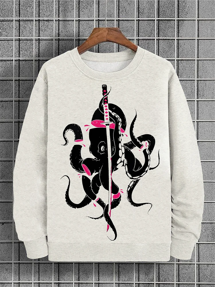 Men's Cthulhu Octopus Print Cotton Casual Sweatshirt