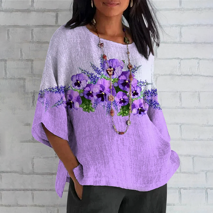 VChics Retro Floral Embroidery Art Alzheimer's Linen Blend Cozy Tunic
