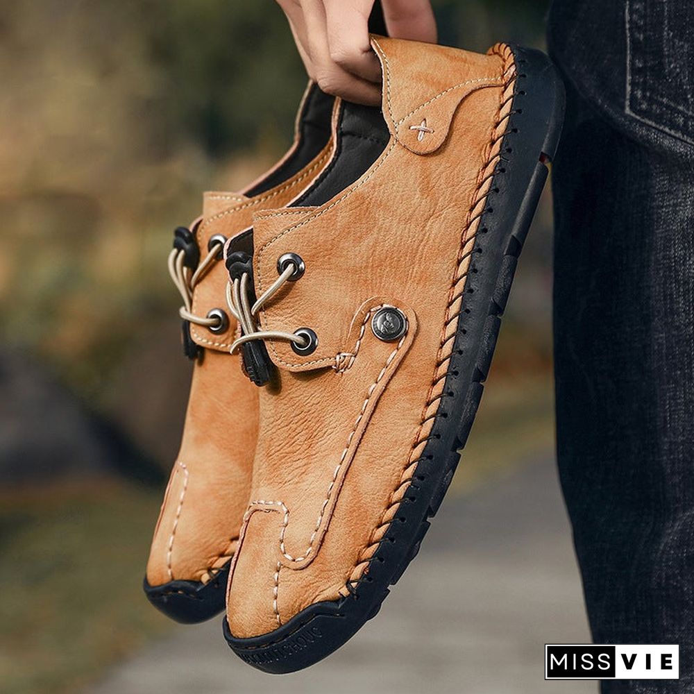 Men's Spring / Fall Casual Daily Outdoor Oxfords Walking Shoes Faux Leather Handmade Wear Proof Light Yellow / Black / Beige