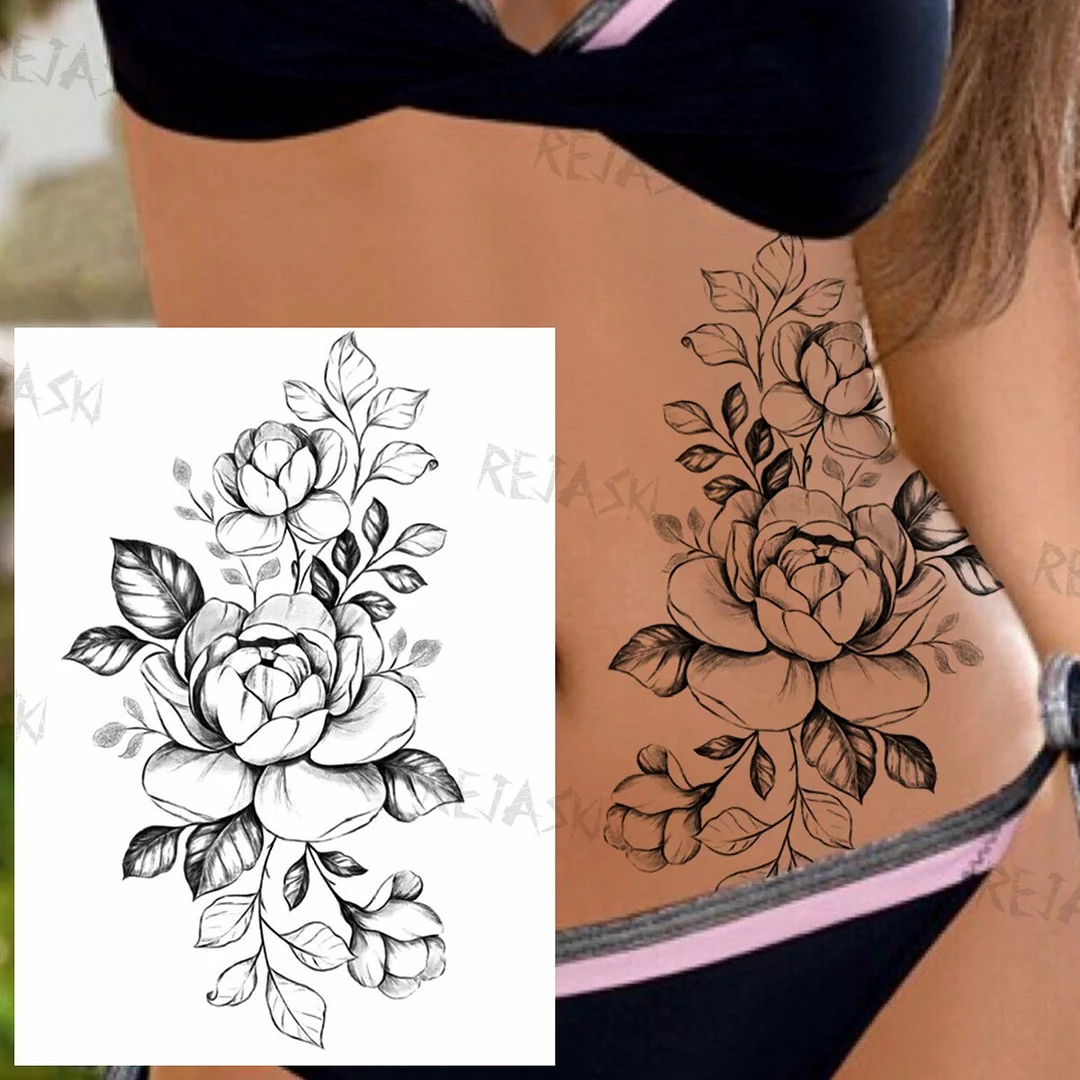 Sdrawing Butterfly Rose Flower Temporary Tattoos For Women Men Leopard Reindeer Henna Clown Fake Tatoos Waterproof Tattoo Stickers