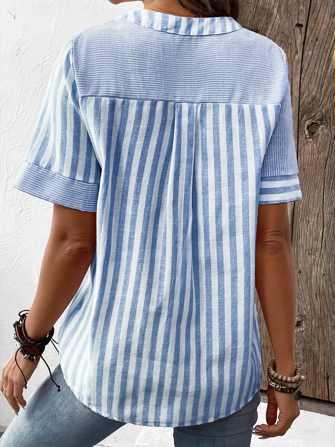 Women Half Sleeve V-neck Solid Color Dress