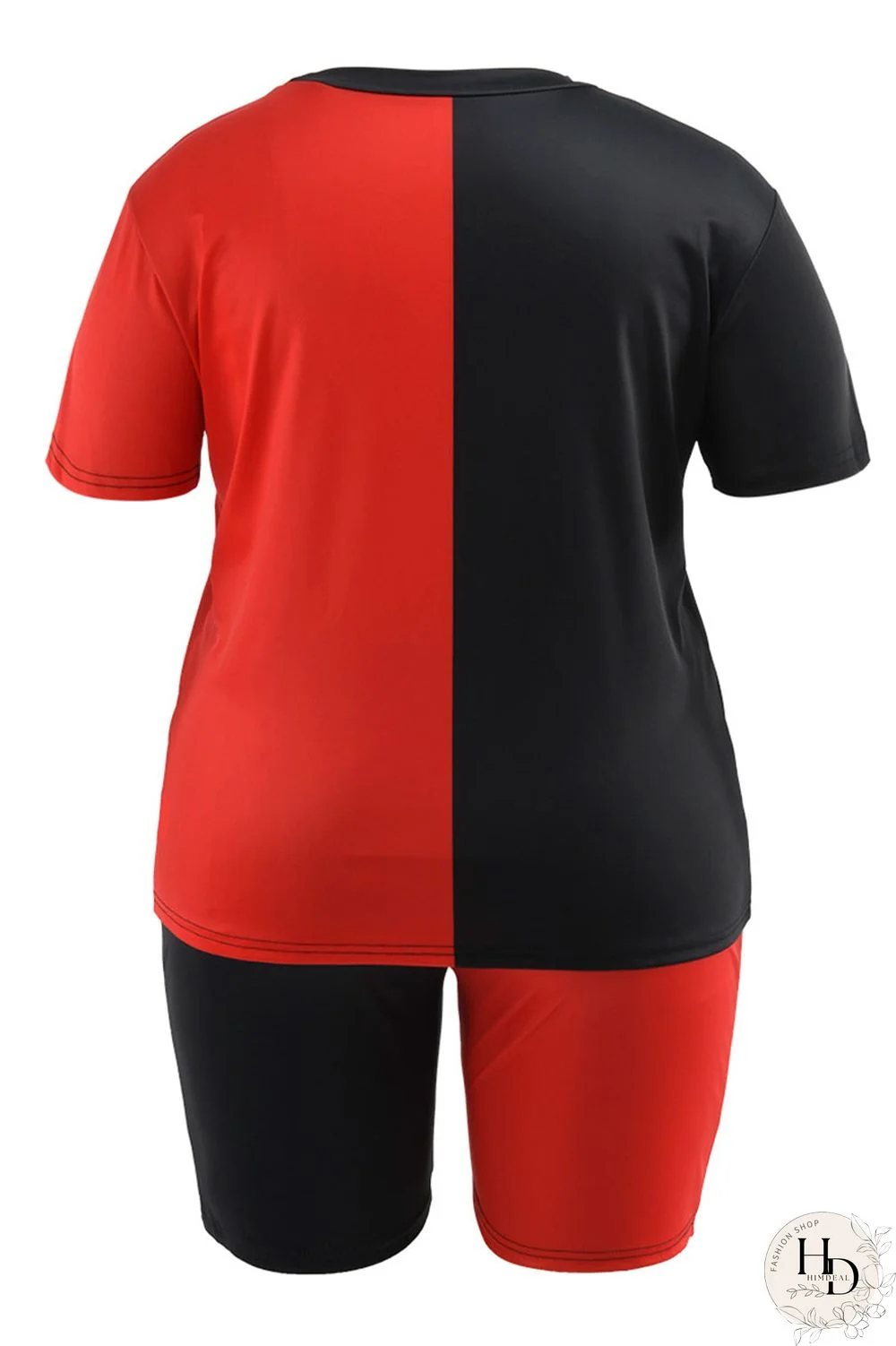 Black and red Fashion Casual Print Two Piece Suits O Neck Plus Size Two Pieces