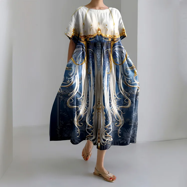 Baroque Jellyfish Linen Blend Cozy Maxi Dress
