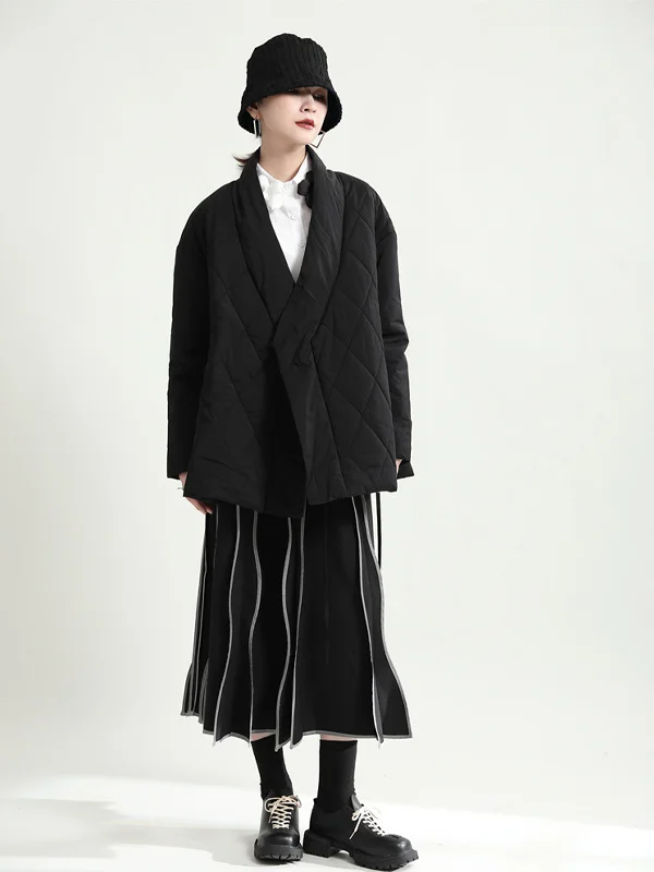 Casual Lozenge Latched Fastener Coat - yankia