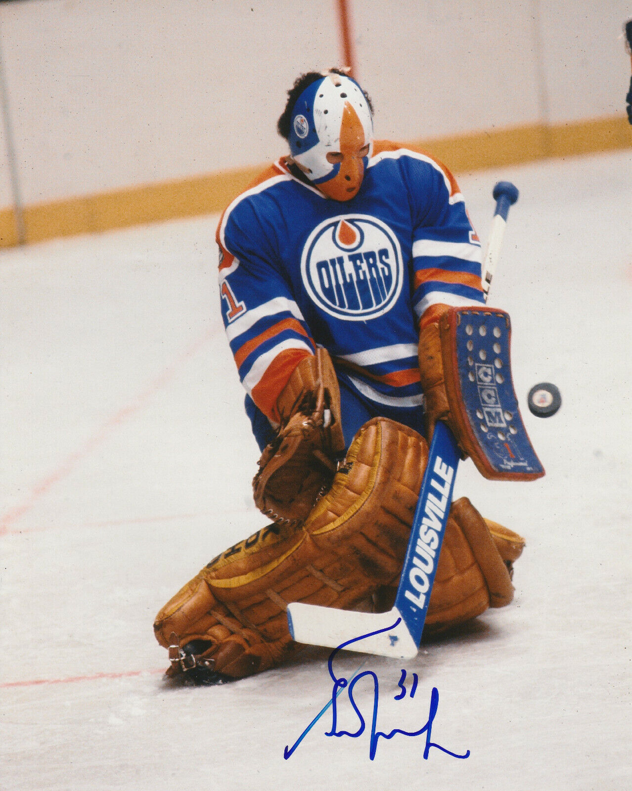 VINTAGE GRANT FUHR SIGNED EDMONTON OILERS GOALIE 8x10 Photo Poster painting #5 Autograph