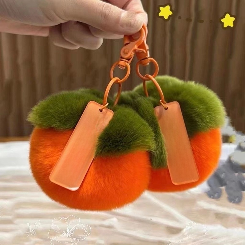 Imitation Rex Rabbit Fur Persimmon Pendant Persimmon Persimmon Ruyi Good Thing Happened Car Keychain Fur Ball Pendant Bag Ornaments Batch