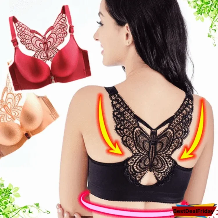 handmade butterfly embroidery front closure wireless bra