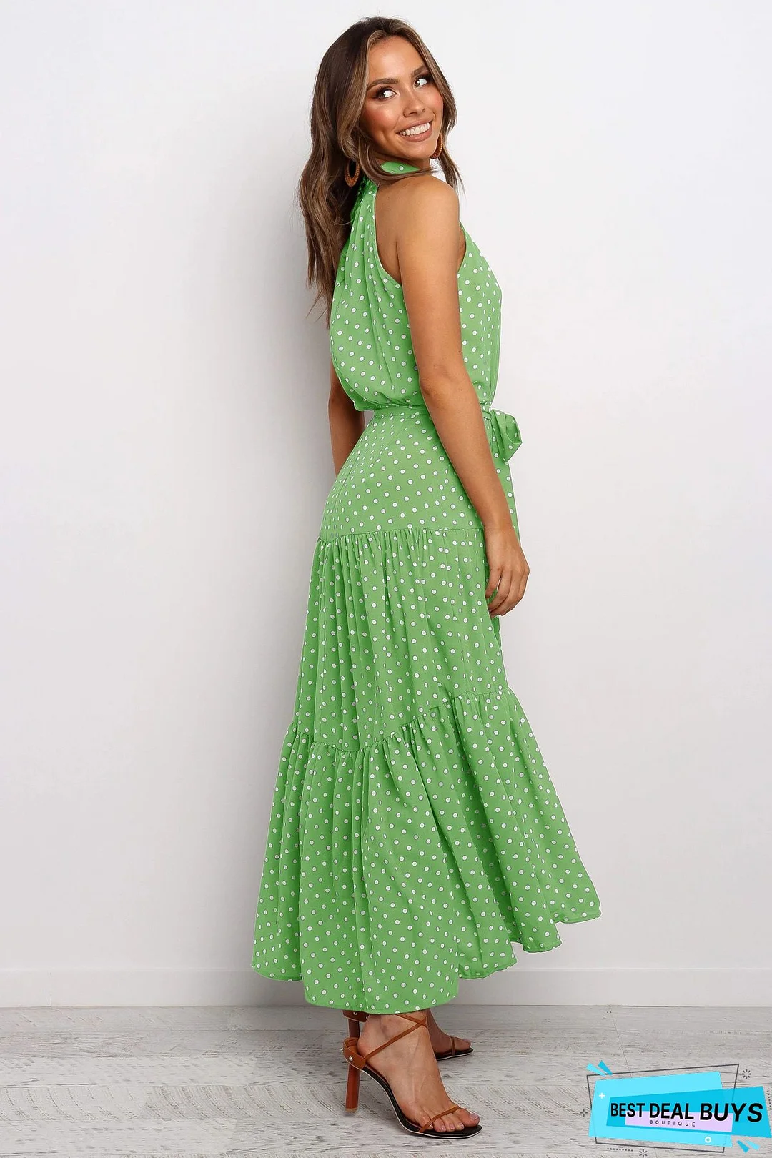 Vintage Polka Dots Printed Statement Plus Size Sleeveless Casual Dresses Black Dresses