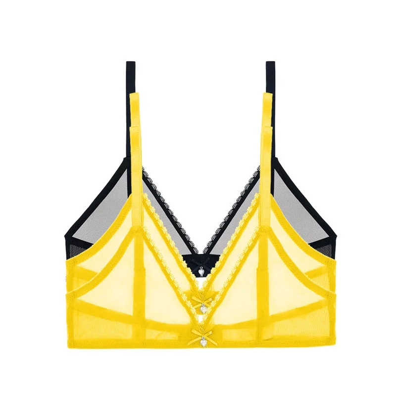 Varsbaby Sexy French Ultra-Thin Mesh Lingerie Lemon Yellow Mint Green Underwear Summer Breathable Bra Combination 3 PCS /Lot