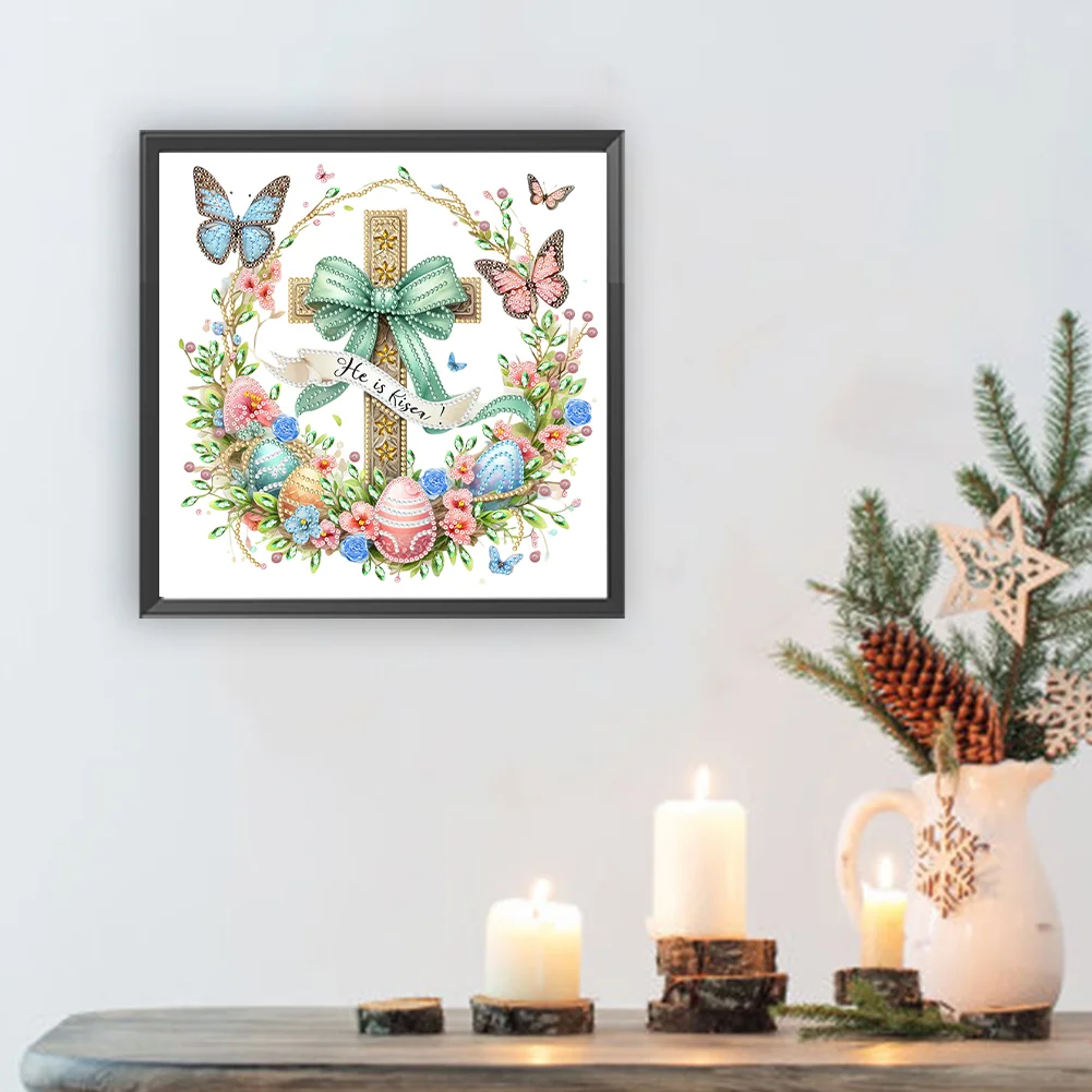 Diamond Painting - Partial Special Shaped Drill - Easter Cross(Canvas|30*30cm)