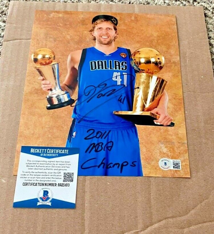 DIRK NOWITZKI SIGNED 8X10 Photo Poster painting W/2011 CHAMPS BECKETT CERTIFIED DALLAS MAVERICKS