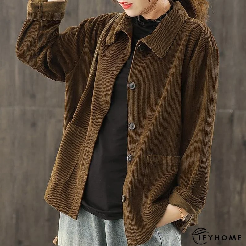 Women Plus Size Pocket Corduroy Coat | IFYHOME
