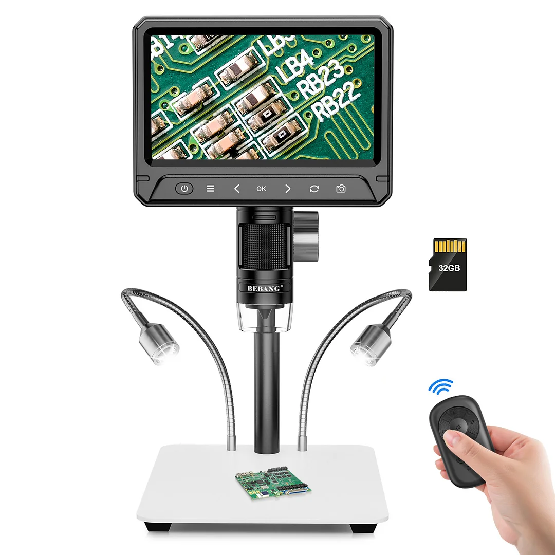 BEBANG 7" Coin Microscope, 1200X LCD Digital Microscope with 8 Adjustable LED Lights, 2 Flexible Side Lights, PC View Compatible with Windows Mac OS, 32GB