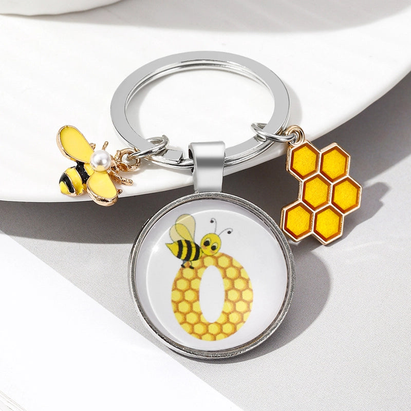 Pastoral Letter Bee Glass Metal Unisex Keychain