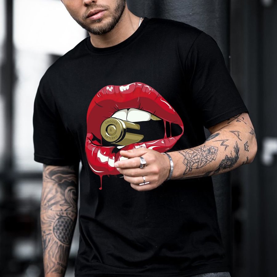 Mens Lip Printed Streetwear T-shirt / [viawink] /