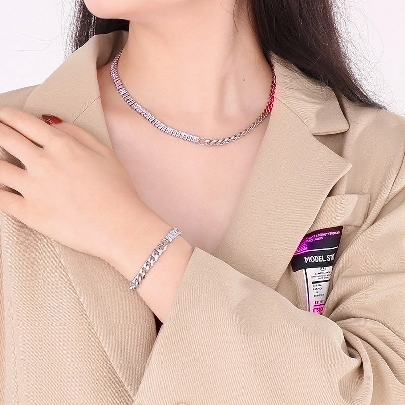 Fashion Geometric Titanium Steel Plating 18k Gold Plated Zircon Bracelets Necklace