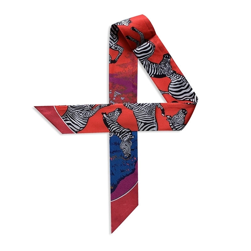 Women’s Minimalist Classic Style Color Block Satin Printing Silk Scarf