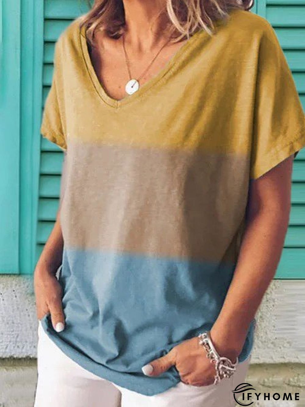 Tie Dye V-Neck Short Women Tunic T-Shirt | IFYHOME