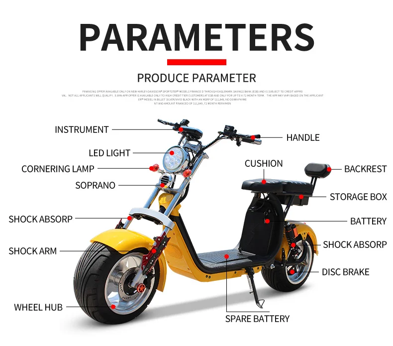 Citycoco Scooter 2 ruedas 1000w, batería de litio 60V, Citycoco eléctrico autoequilibrado 2000w / 24 / CE 2014/30 / EU CE