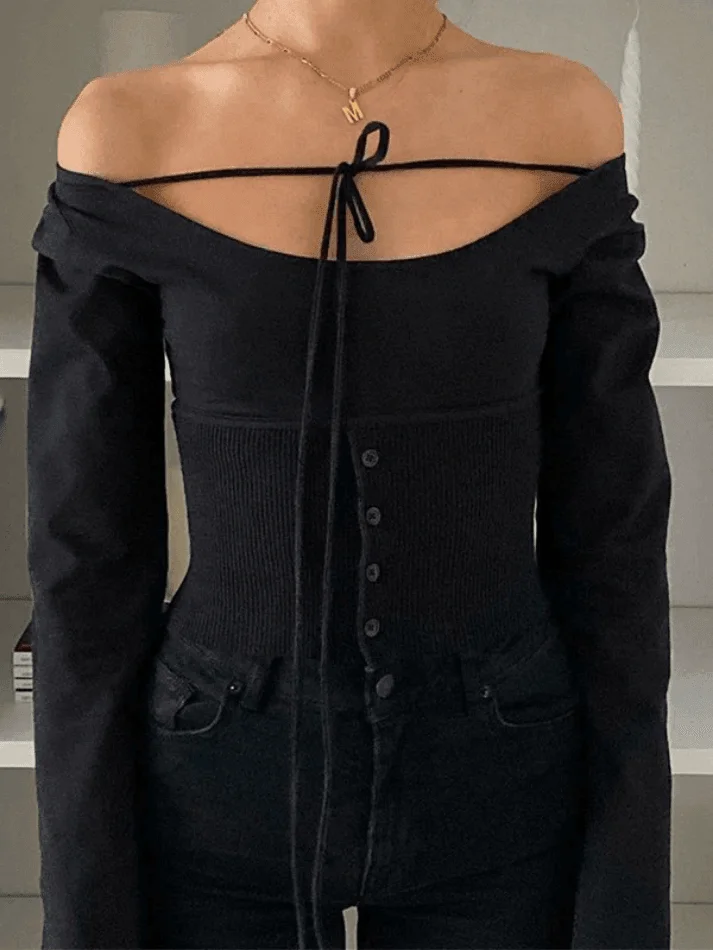 Black V-Neck Y2K Crop Top