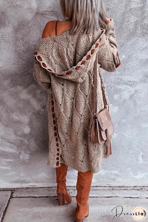 Meridress Elbow Patch Color Block Hoodied Midi Cardigan