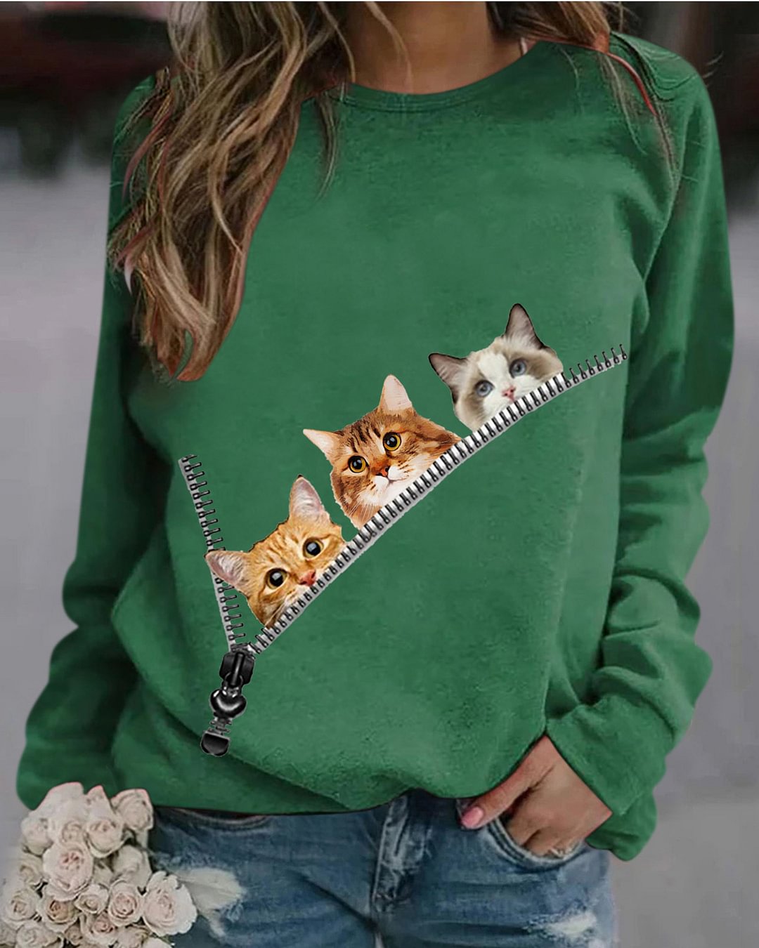  Printed Crewneck Women Long Sleeve Casual Sweatshirts