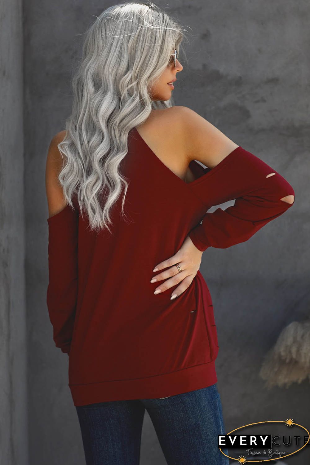 Valentine Be Kind Heart Print Ripped Cold Shoulder Top