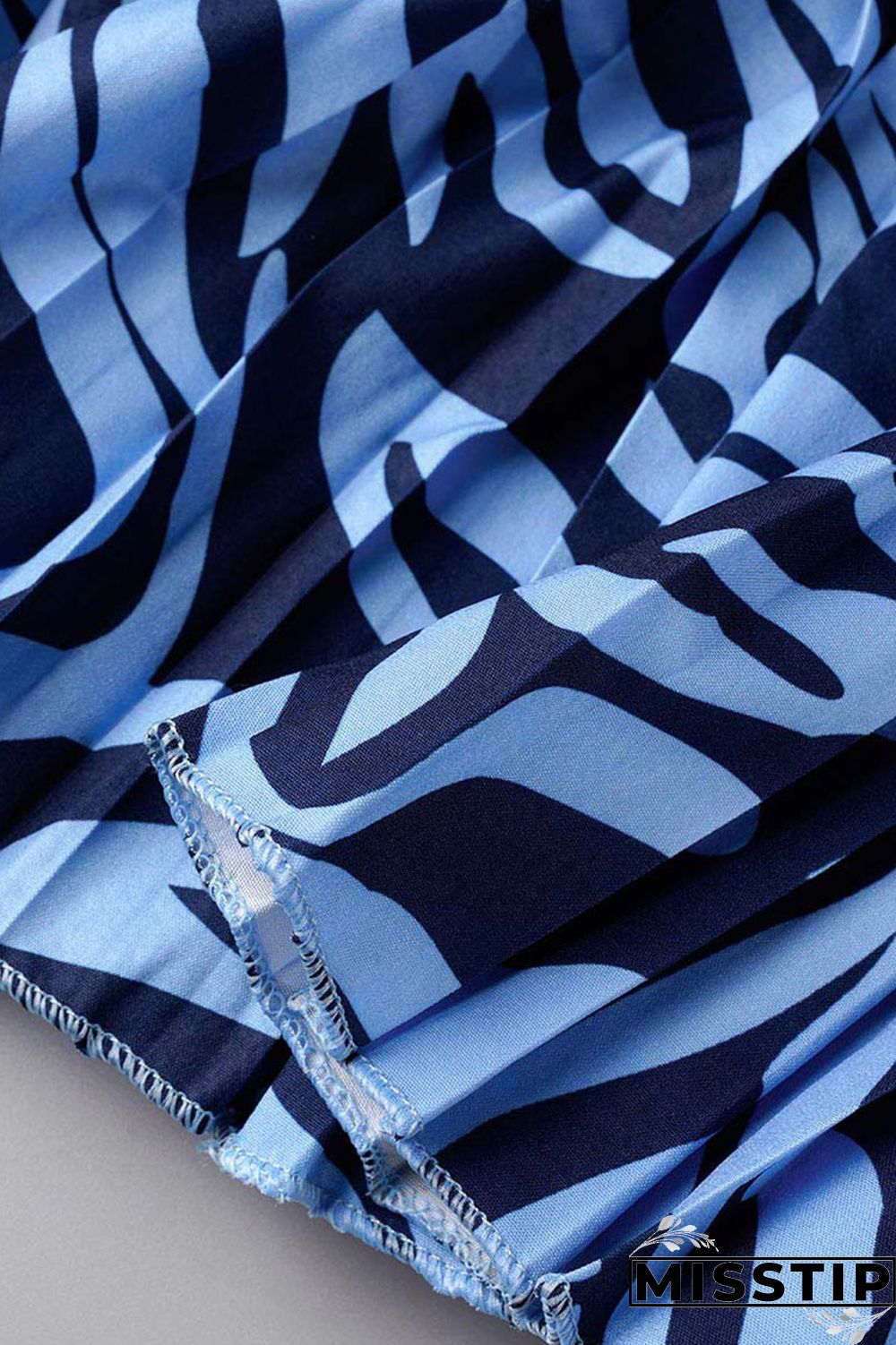 Blue Casual Print Patchwork Fold O Neck A Line Dresses