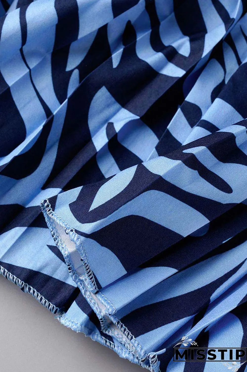 Blue Casual Print Patchwork Fold O Neck A Line Dresses