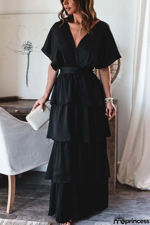 Satin Backless Tiered Maxi Dress