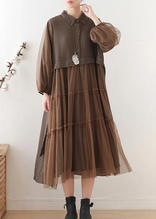 Vintage Chocolate Cotton Patchwork Tulle Summer Holiday Dress