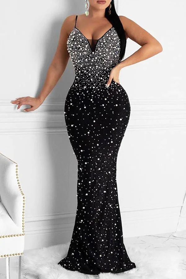 Beaded Decor Luxe Backless Maxi Dress