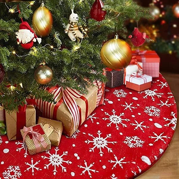 🔥kukelife🔥Christmas-snowflake Christmas tree skirt 48 inches double layers xmas tree skirts for holiday Christmas decorations
