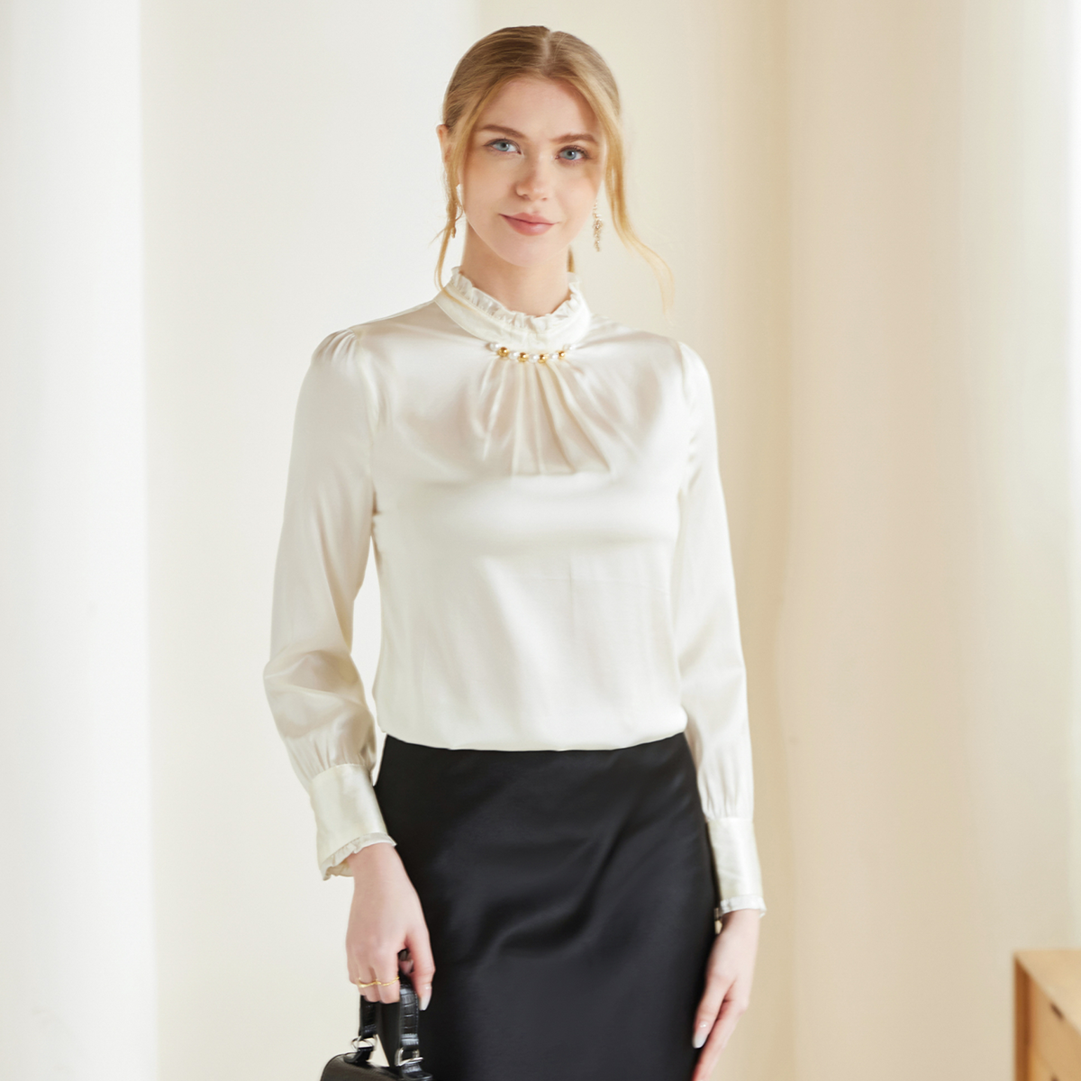 Silk Blouse Lace Collar Fashion Long Sleeves Loose REAL SILK LIFE