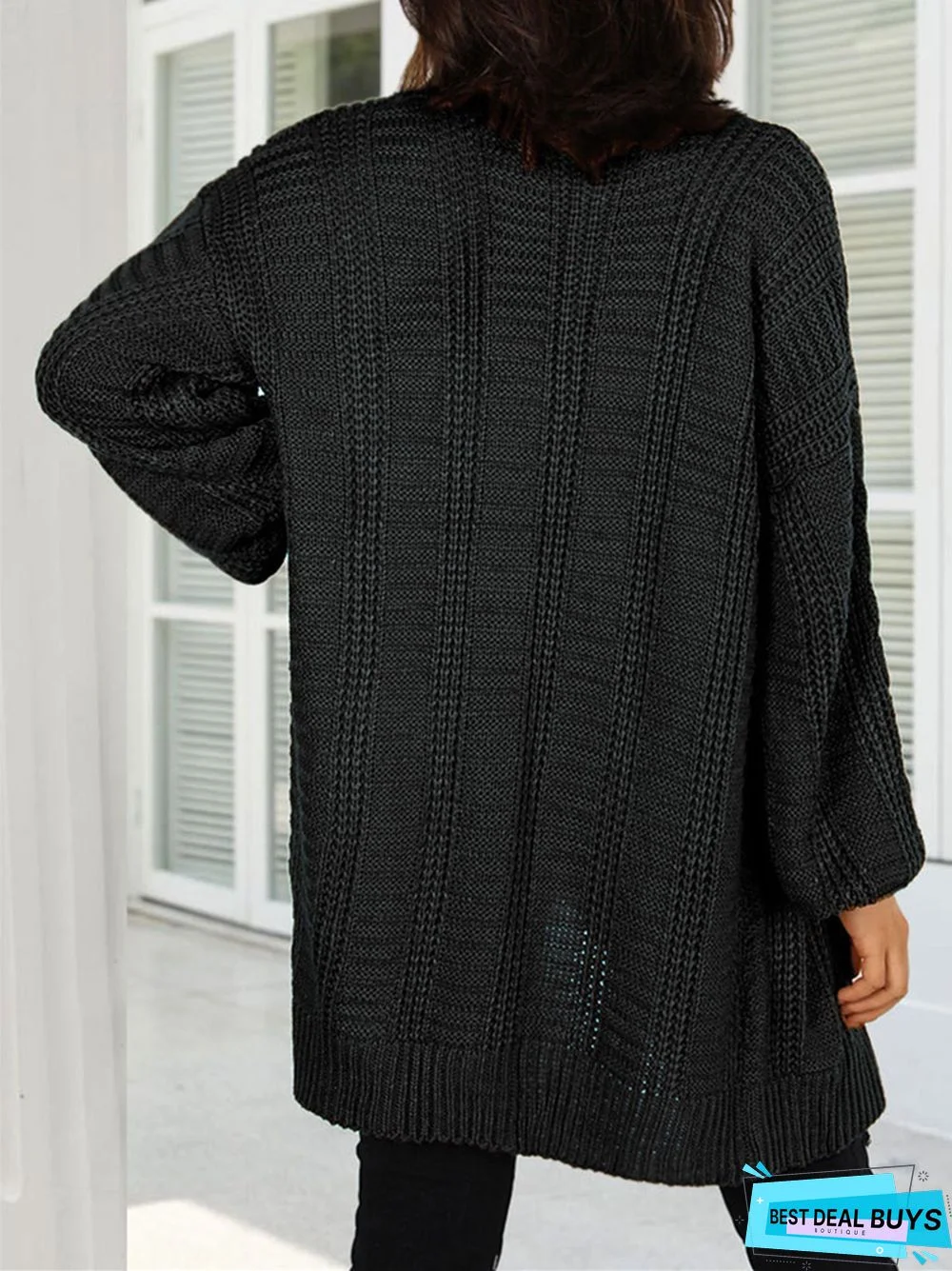 Solid Color V-Neck Lantern Sleeve Cardigan Sweater