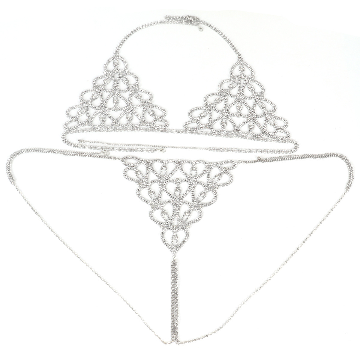 Lovingerie - Water diamond Diamond studded Heart shaped Decorations Nightclub sexy Body Chain Bra Set