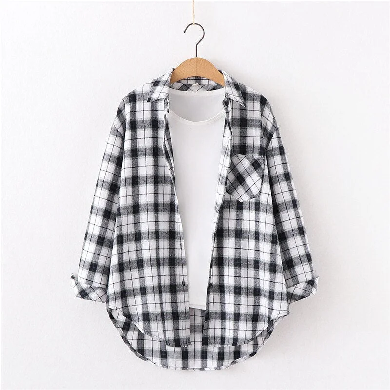 2021 New Spring Fine Loose Women's Plaid Shirt Blouse Art College Style Casual Female Long Sleeve Blouses and Tops Blusas