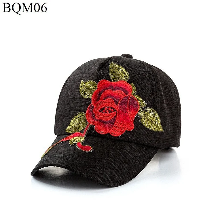Rose Embroidey Baseball Cap Women Curved Brim Pure Cotton High Quality  Sun Visor Hat Casquette