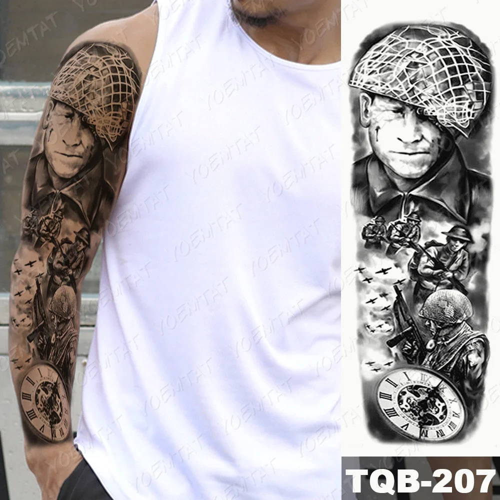 Large Arm Sleeve Tattoo Airplane soldier Pilot Waterproof Temporary Tatto Sticker Sailing Compass Body Art Full Fake Tatoo Women