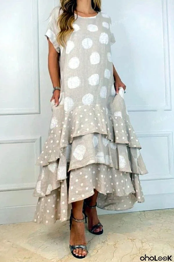 Flowy Polka Dots Pocketed Tiered A-line Maxi Dress