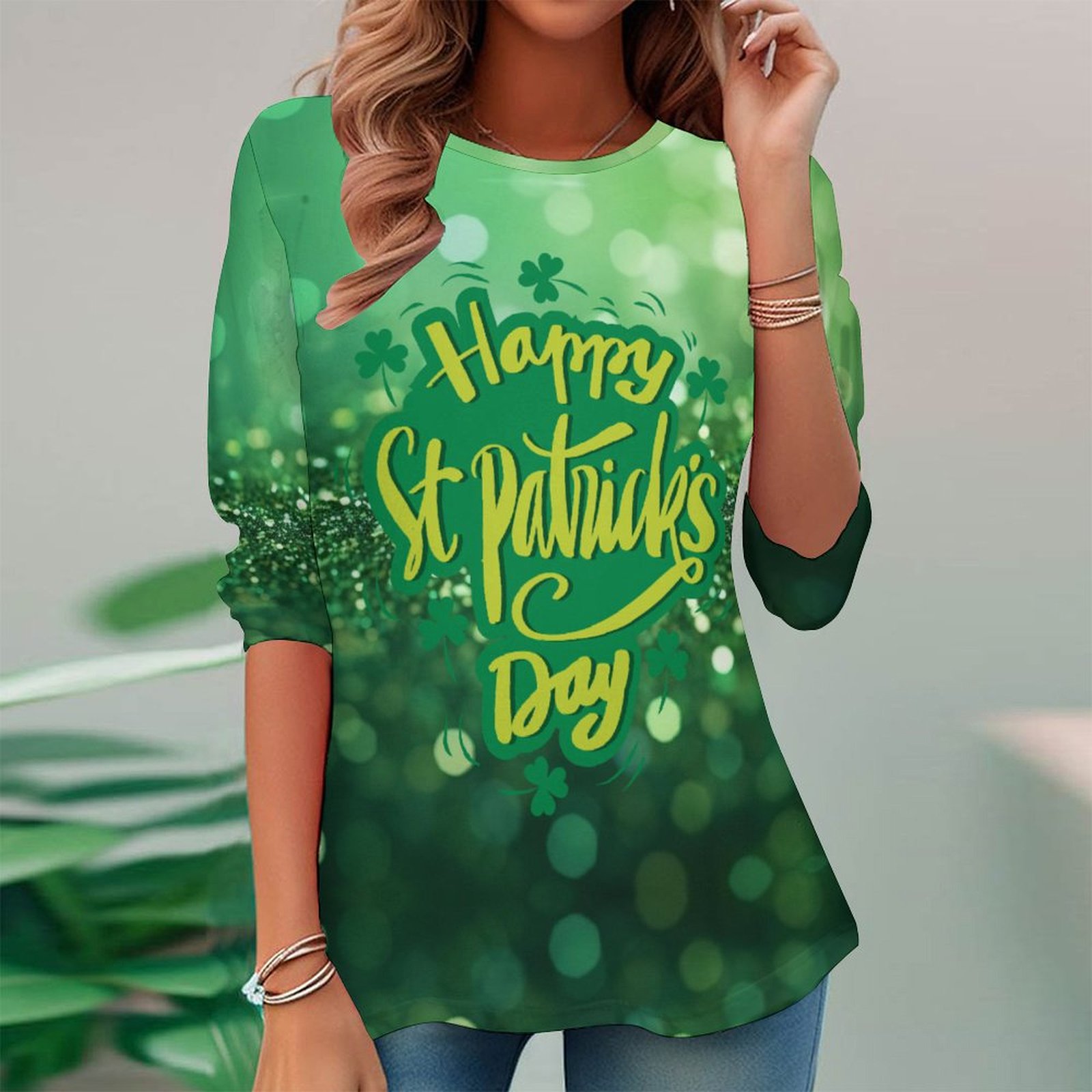 Women Long Sleeve V-neck Graphic Floral Printed Top