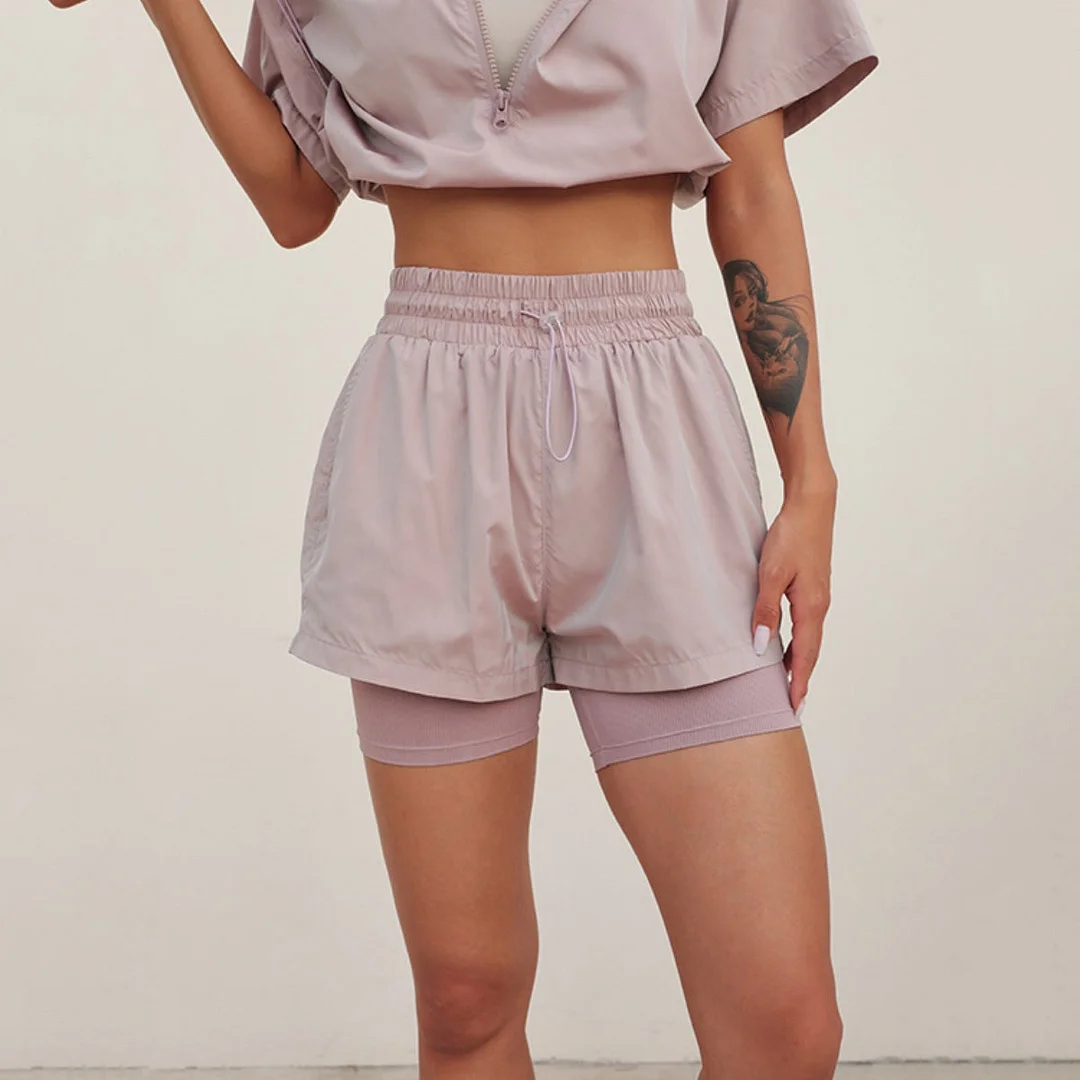 Women's short-sleeved hooded top casual fashion sports suit 2-piece set