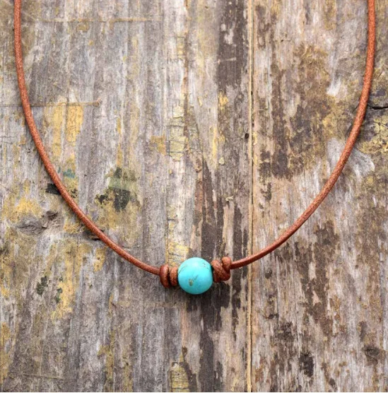 Unisex Vintage Turquoise Pendant Simple Ethnic Style Necklace