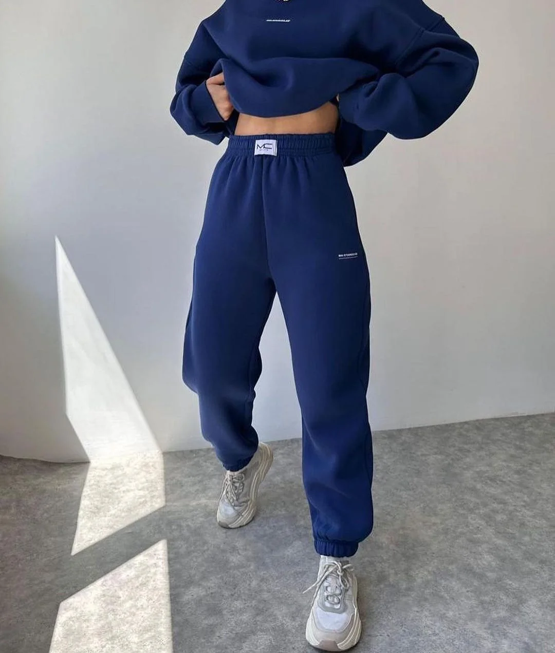 Churchf Churchf New Suit Of Long Sleeve Round Collar Casual Hoodie Elastic Sweatpants Two-Piece Set