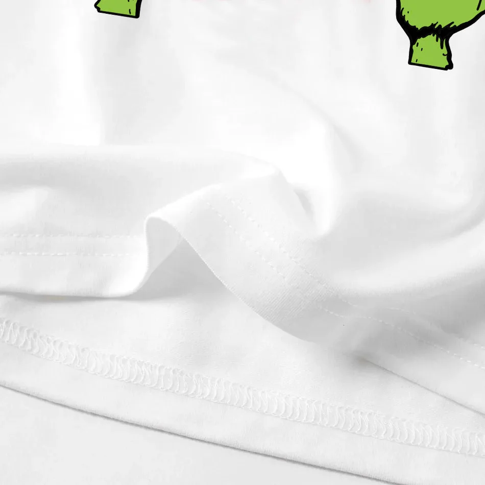 Christmas Green Cartoon Character With Santa Hat Pattern Print White Long-sleeved Top Red&Green Plaid Pants Family Matching Pajamas