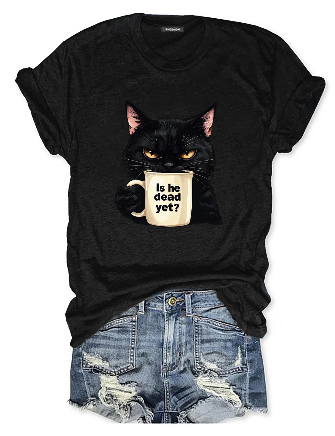 Is He Dead Yet Black Cat T-shirt