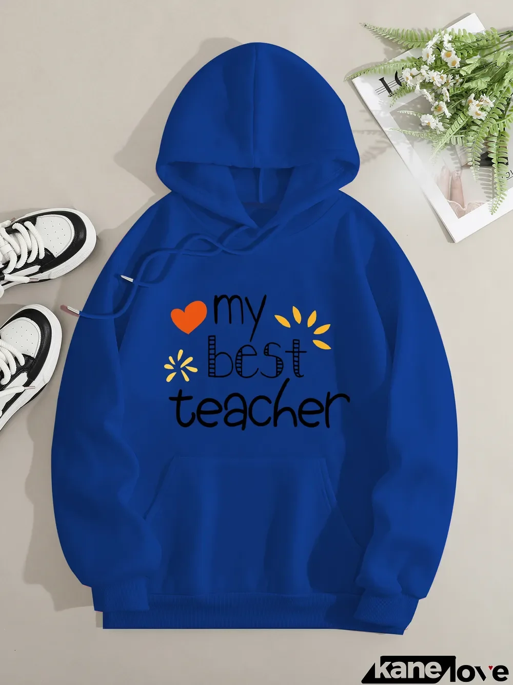 Printed on front Kangaroo Pocket Hoodie Long Sleeve for Women Pattern My best teacher