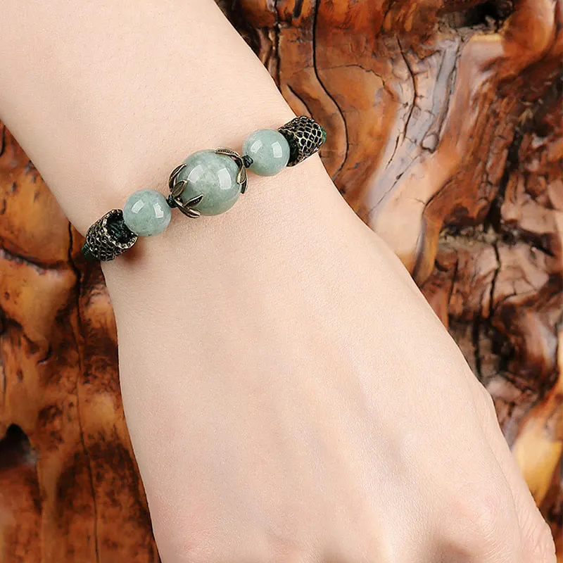 Handmade Green Rope Luck Jade Bead Prosperity Bracelet