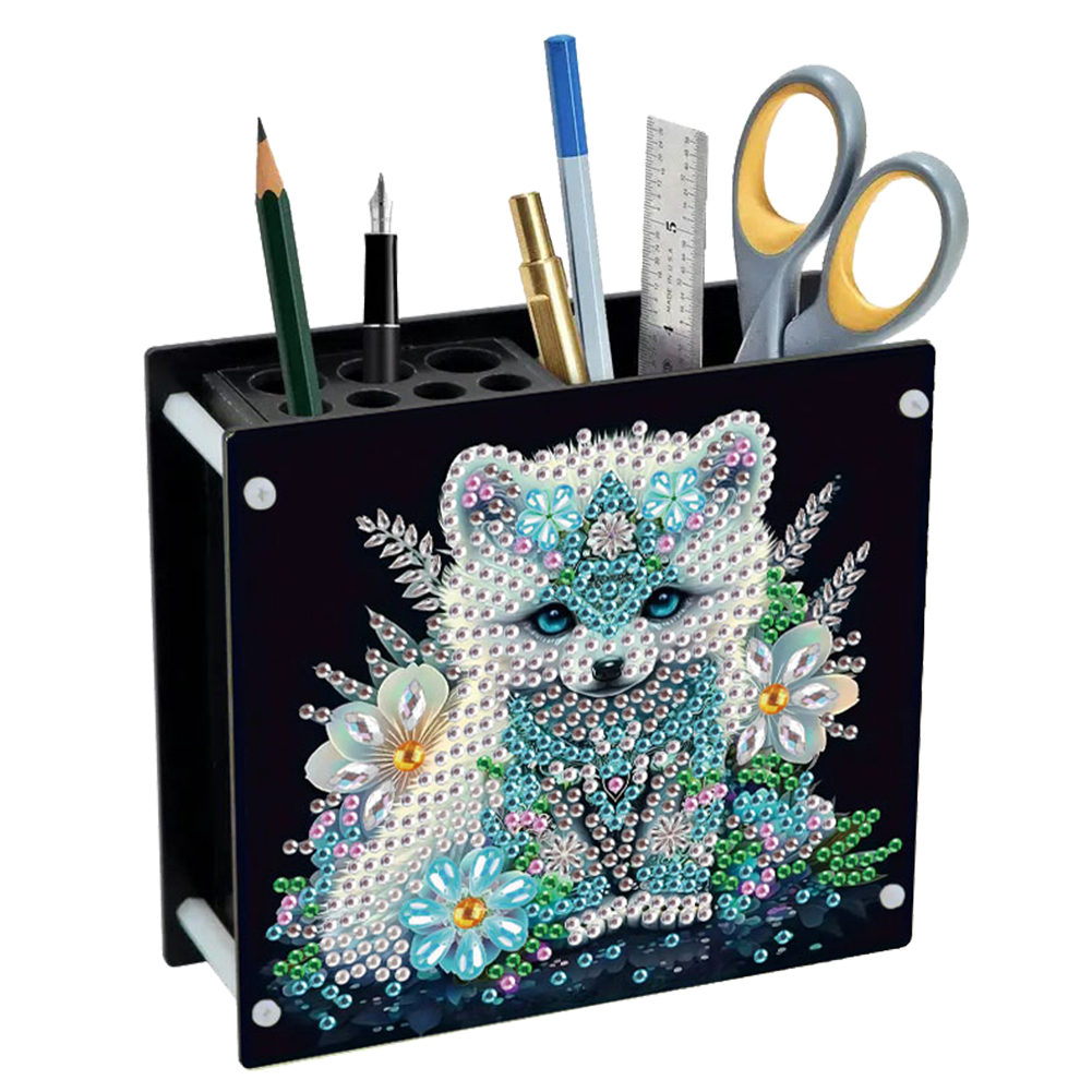 Acrylic Special Shape Fox DIY Diamond Painting Pen Holder for Home Study