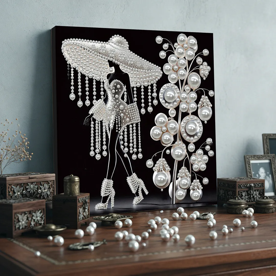 Elegant Lady - DIY Pearl Diamond Art Kit With Frame 30*30cm